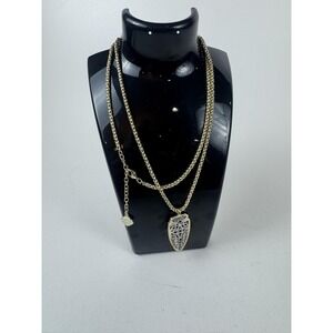 Kendra Scott Necklace Gold Tone Shield Pendant Rope Chain 16" Medallion Logo Bag